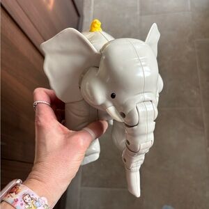 White Elephant Figurine Accent with Yellow Bird Detail